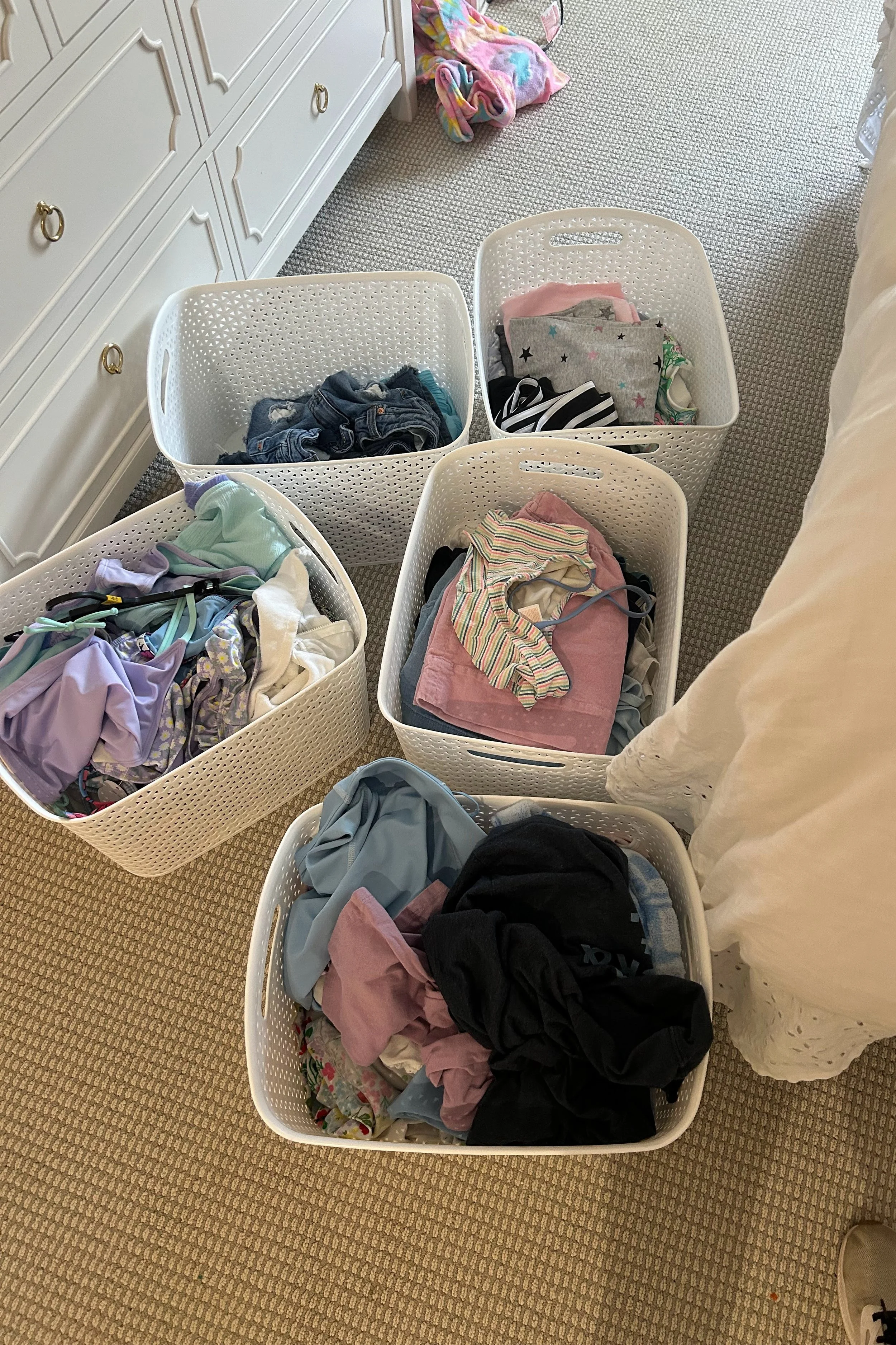 Bins we use in the kids rooms for easy access to their clothes.