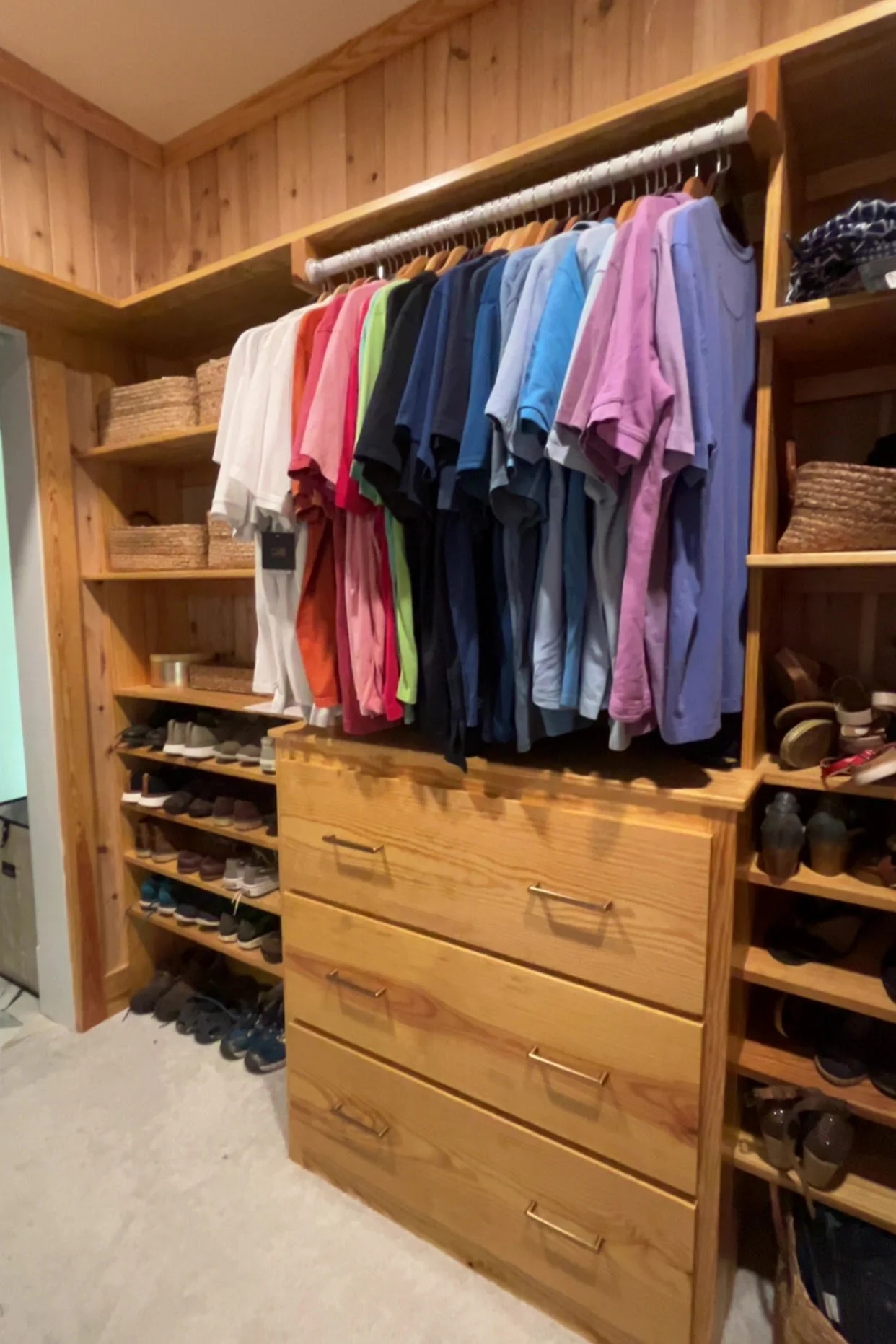 After: Closet, handles added, color coordinated, & categorized. 