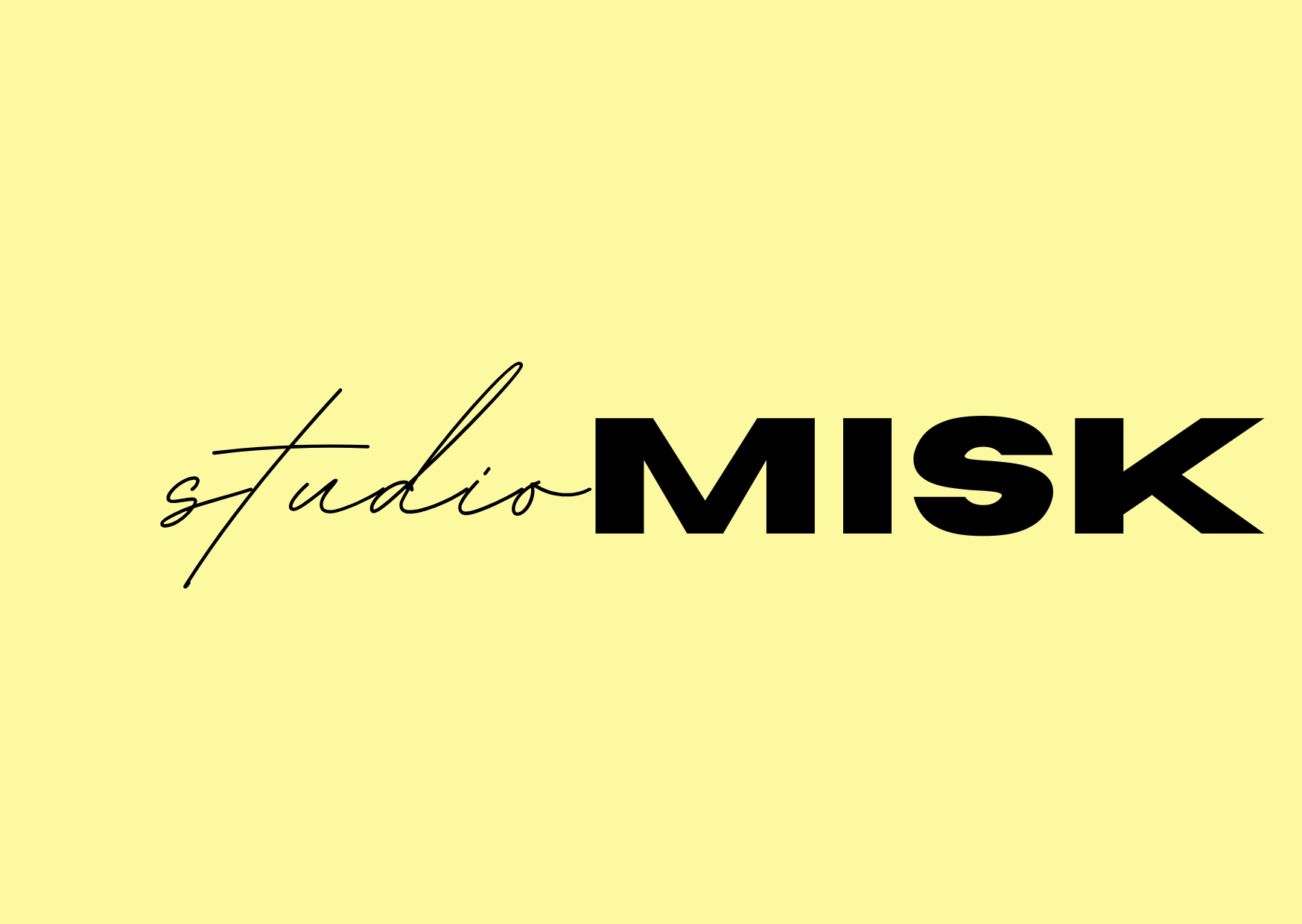 Logo for Studio Misk in yellow and black with stylized text 'studio' in cursive and 'MISK' in bold capital letters.