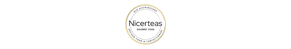 NicerTEAS gourmet food and confectionery logo with a gold border and the text "Old Distributors" around the top