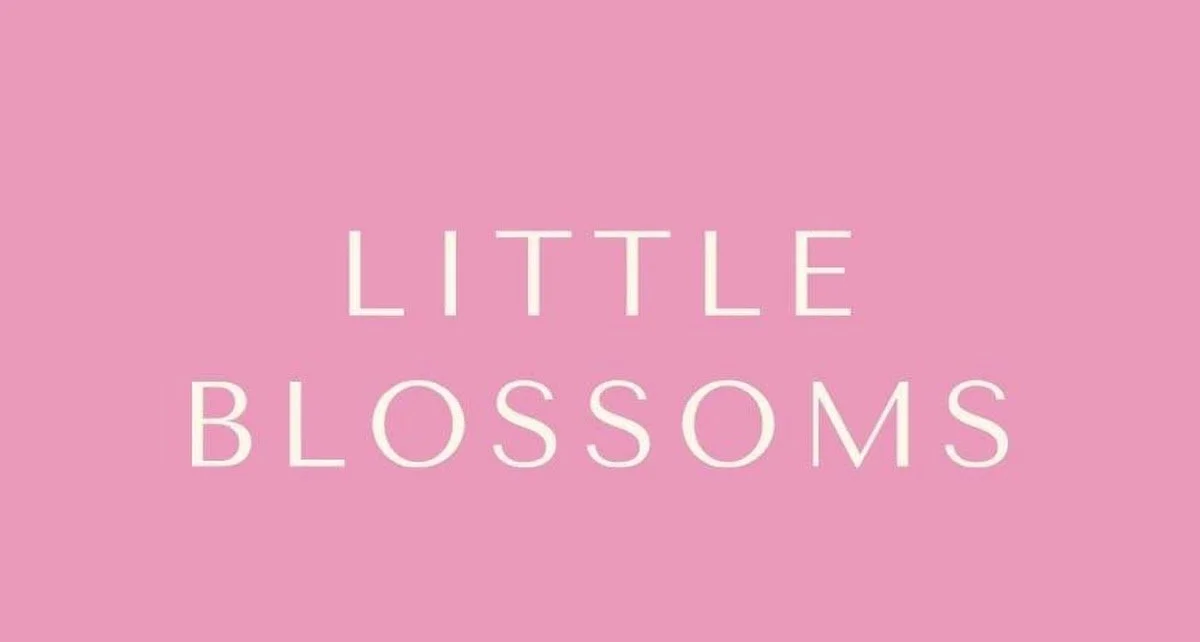 Pink background with the white text 'Little Blossoms' centered in the image.