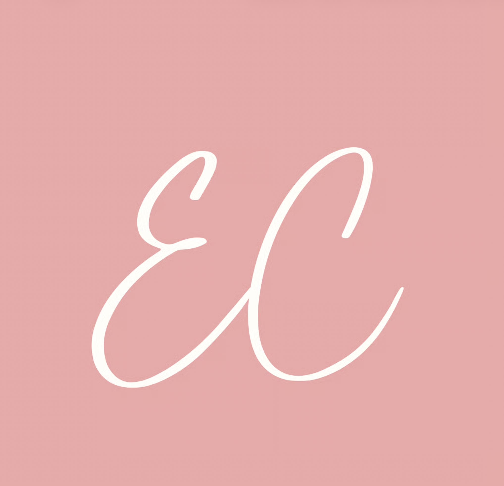 Pink background with white cursive initials "EC" in the center.