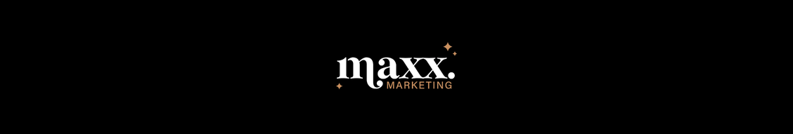 Maxx Marketing logo on a black background with white and orange text and small decorative stars.