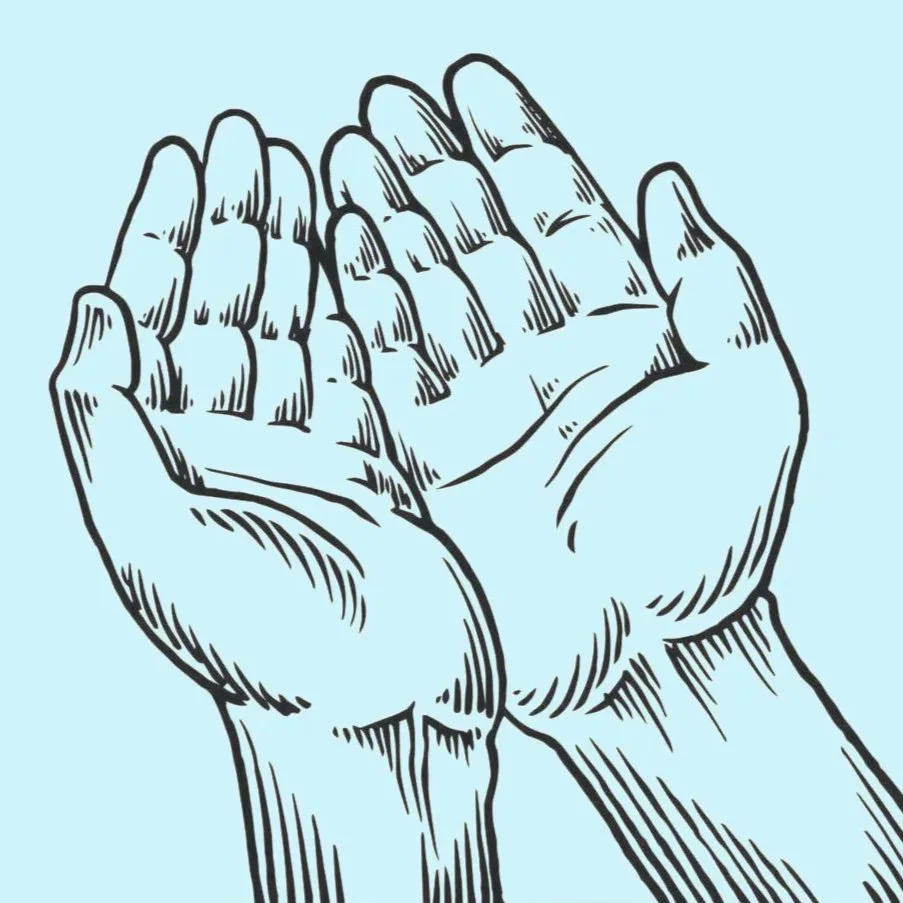 Image of hands held up in prayer, representing Christian counseling at Bristlecone Therapy in Wheaton, IL.