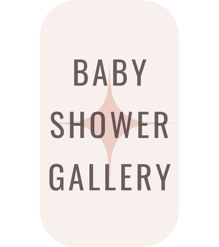 Text that reads "Baby Shower Gallery" with a minimalist design and soft pastel colors.