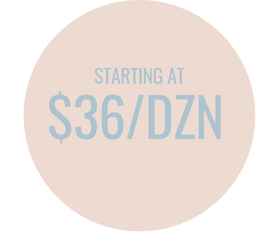 Text in a circle that says "Starting at $36/DZN."