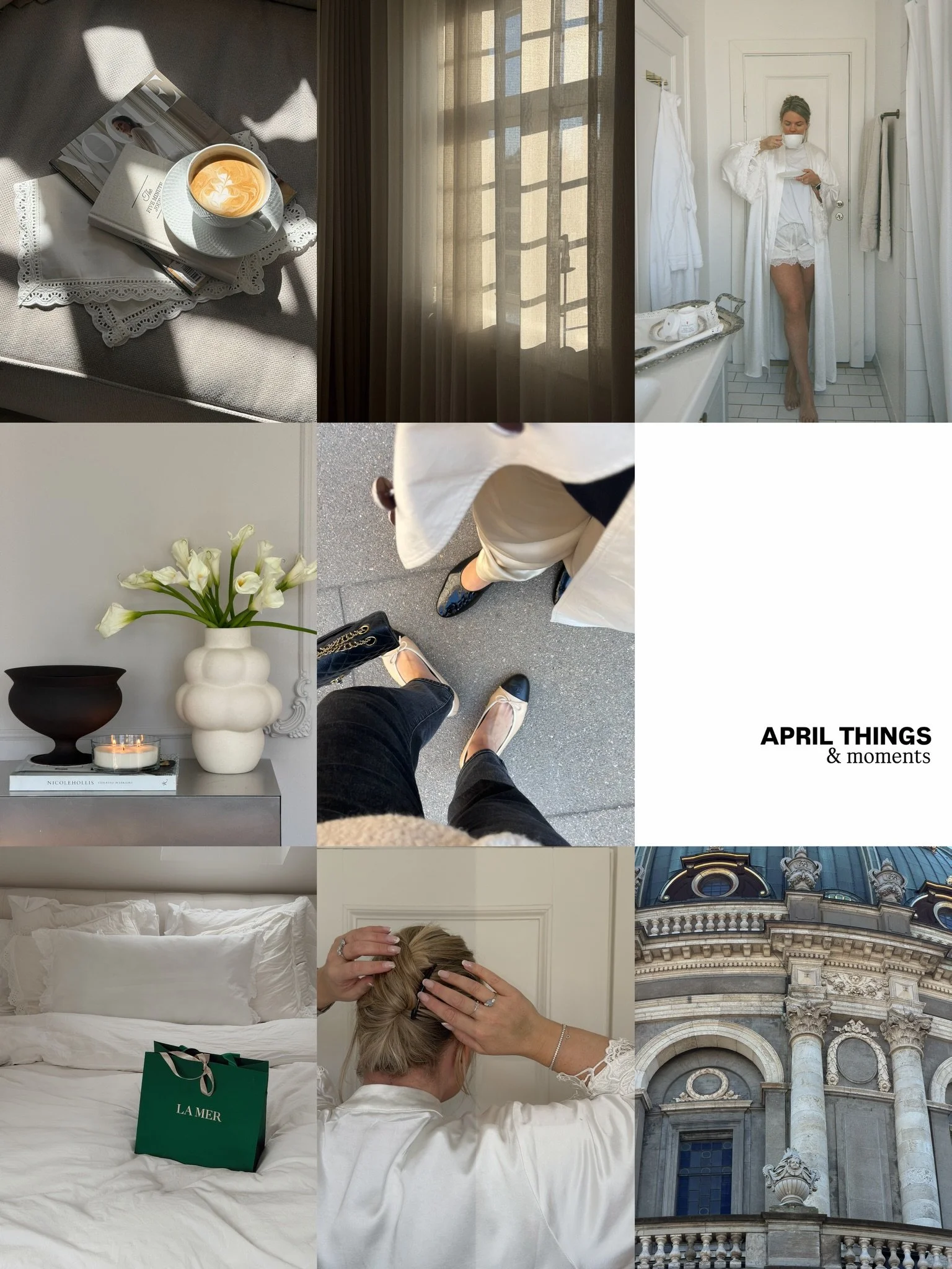 Bits &amp; bops fra April. Fl&oslash;jet afsted, synes jeg, men m&aring;ske en klich&eacute;. Klar til maj og &aelig;gte sommer - og gode ting p&aring; tapetet. En tur til Barcelona, hvor jeg aldrig har v&aelig;ret f&oslash;r, en frokost jeg skal hos