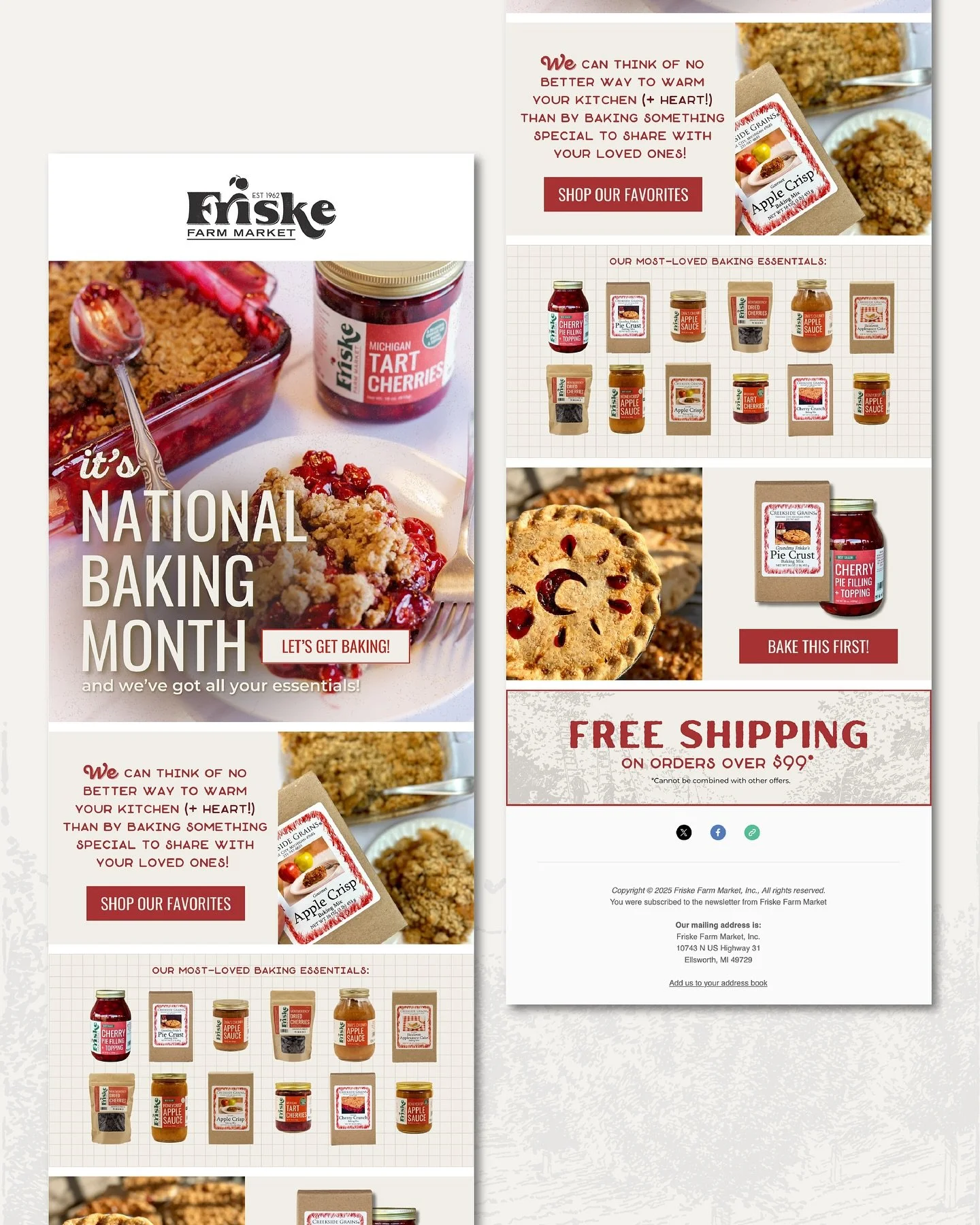 You&rsquo;ve got (e)mail 💌 Peek into a few of my latest email campaign designs! From 12 Days of Deals to new baking mixes, these designs blend authentic textures with cherry good deals! 🍒

#emailcampaign #emaildesign #graphicdesign #farmmarket #nor
