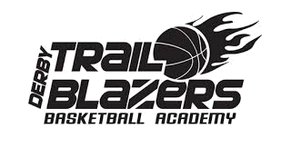 Logo for Derby Trail Blazers Basketball Academy featuring a flaming basketball.