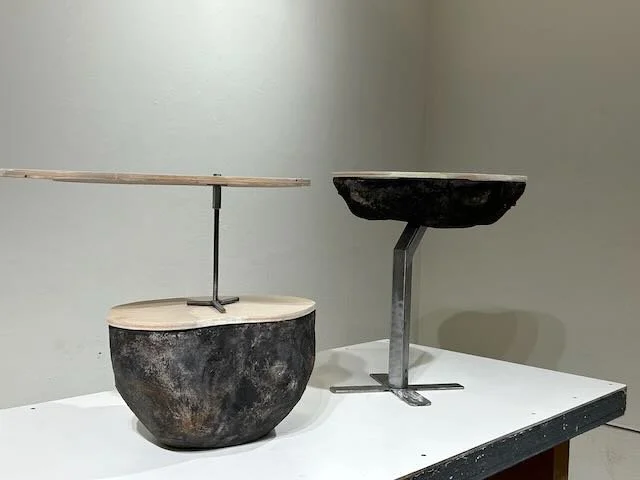 Two opposing forms- Steel, Wood and Epoxy putty  (to mimic rock),  Paint
