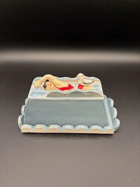 Butter Dish- swimmer with a bird