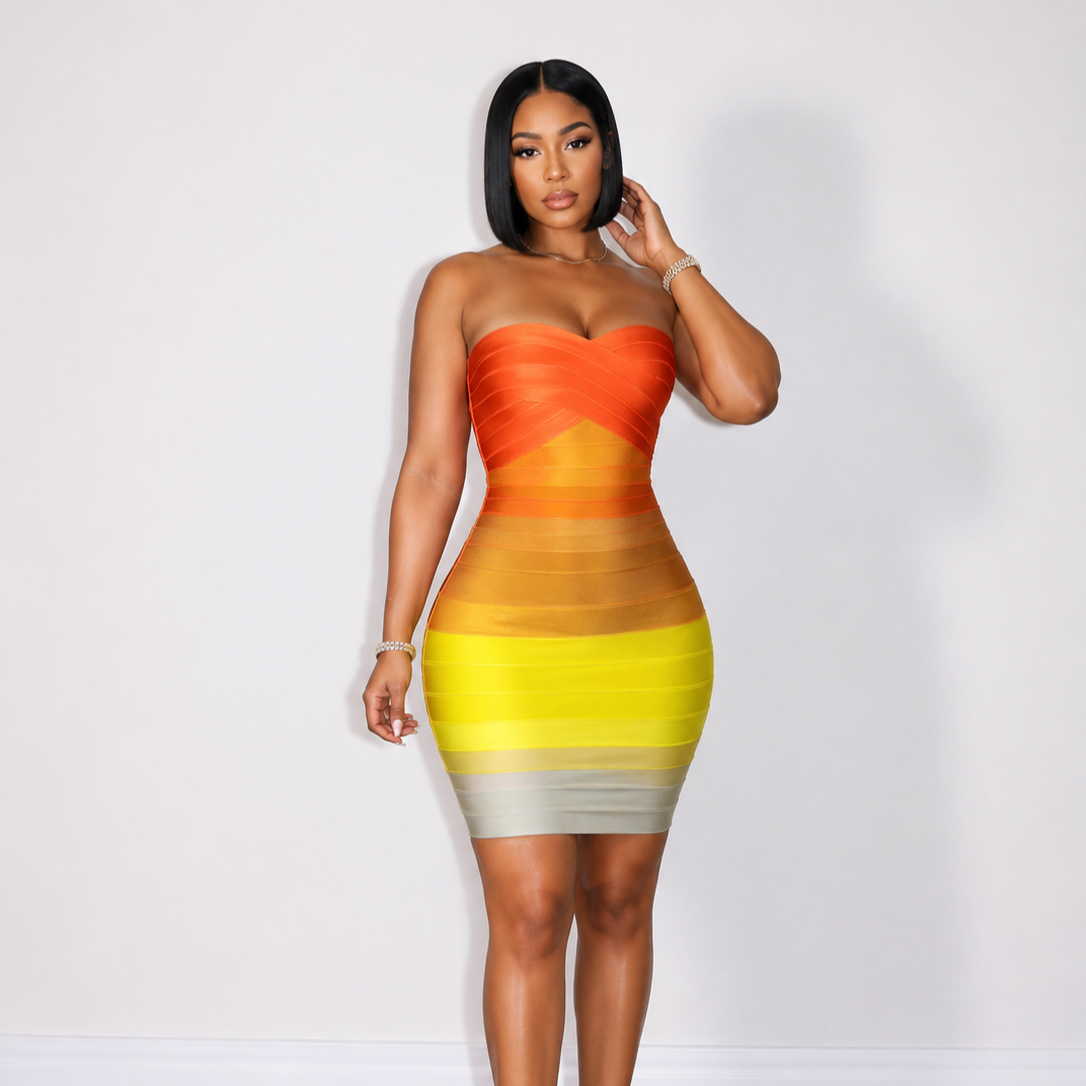 Queen Rocking that Rainbow Bandage Dress