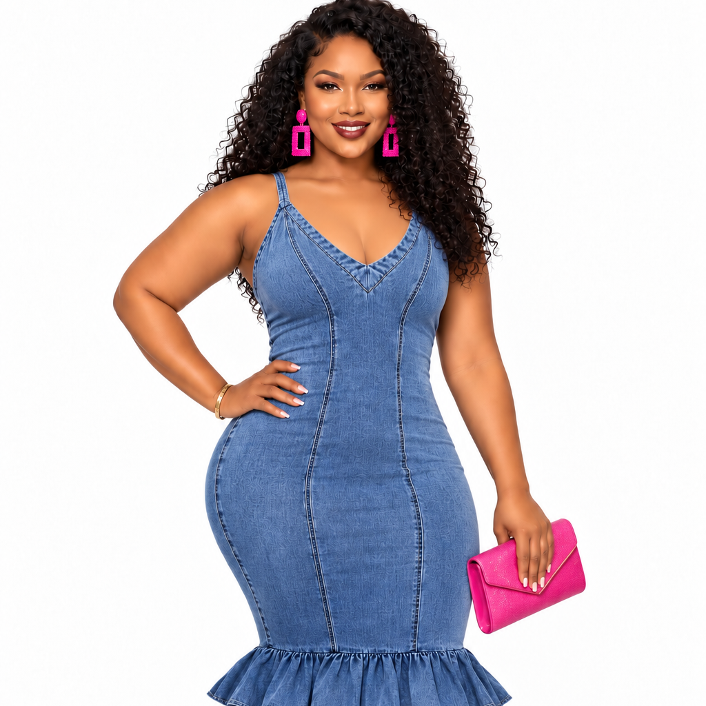 Queen Rocking that Sexy Denim Dress