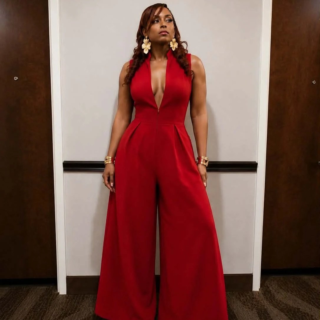 Queen Killing it in the Red Jumpsuit