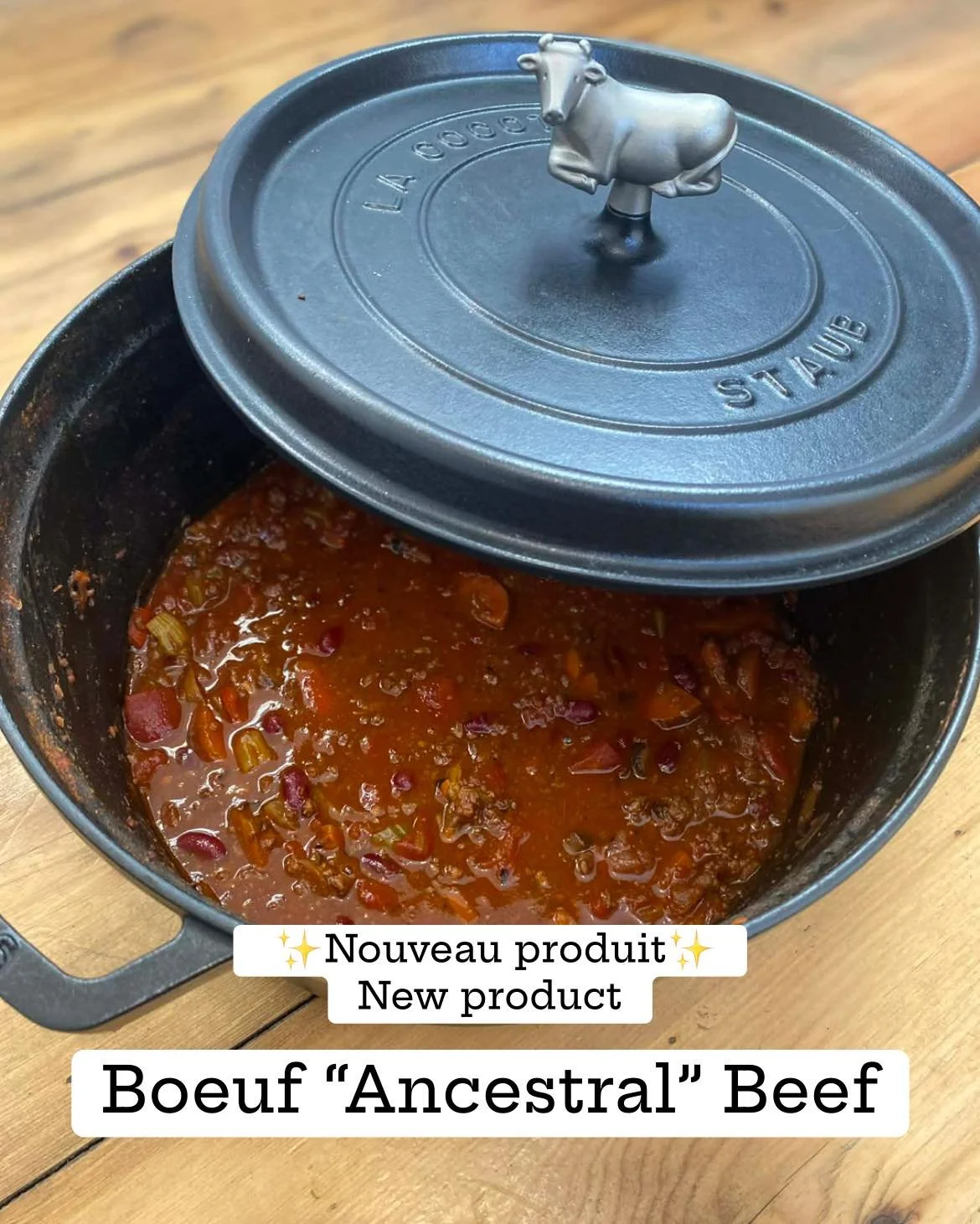 Samedi, nous avons jou&eacute; un tour &agrave; notre &eacute;quipe de boucherie en leur servant un chili &agrave; base de notre nouveau Boeuf hach&eacute; Ancestral! 👨&zwj;🍳

Comme en t&eacute;moigne la photo, tous ont bien appr&eacute;ci&eacute; 