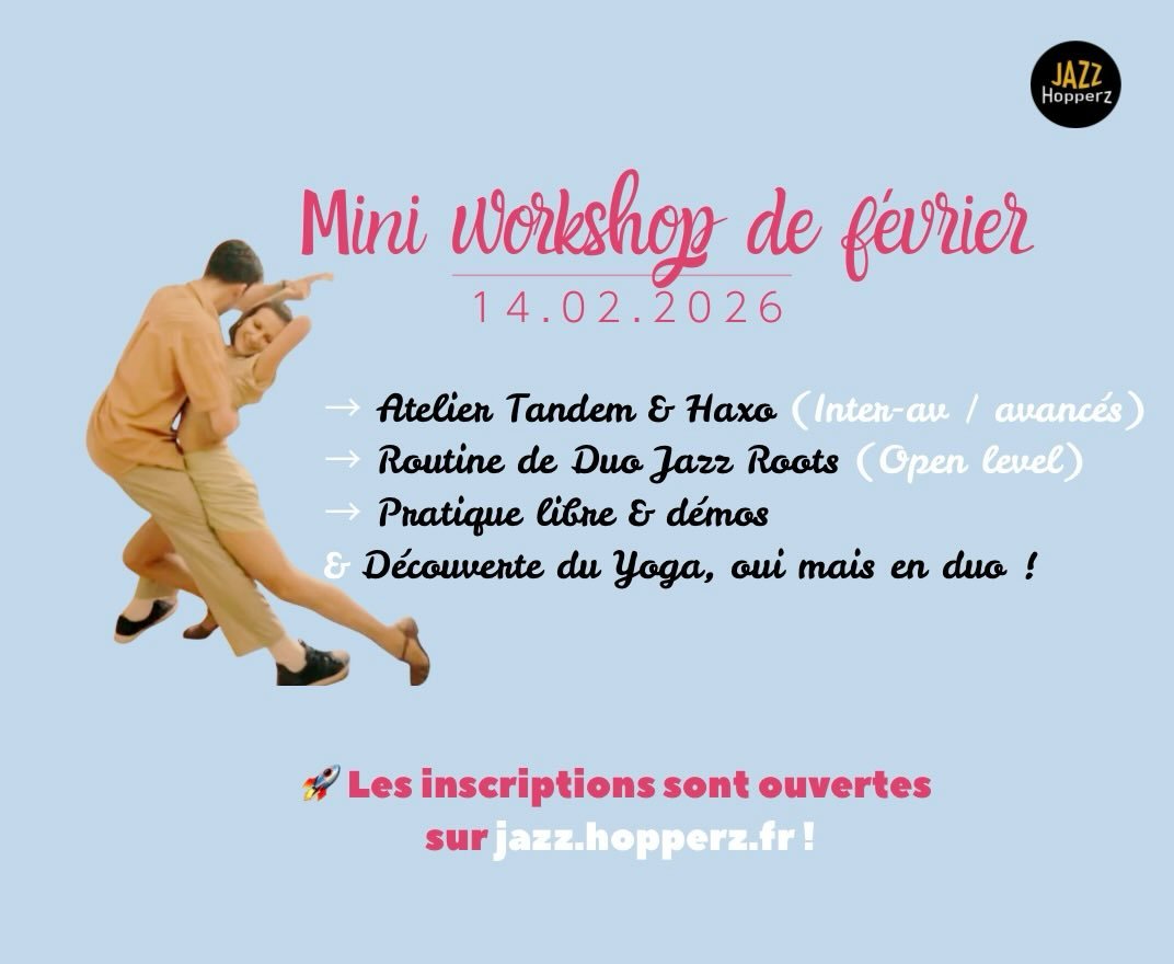 📣 Mini workshop de f&eacute;vrier - Samedi 14 f&eacute;vrier 💘
 (Salle Vauban, Seyssinet-Pariset)

Du lindy hop, du solo jazz, et encore une surprise... C&rsquo;est bient&ocirc;t le mini-workshop de f&eacute;vrier !

⚡️14h-15h15 : Atelier Tandem &a
