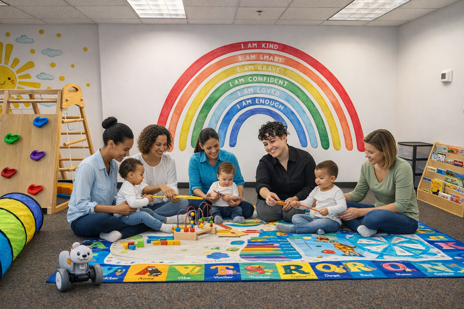 Families engaging in early intervention activities with children in a supportive environment