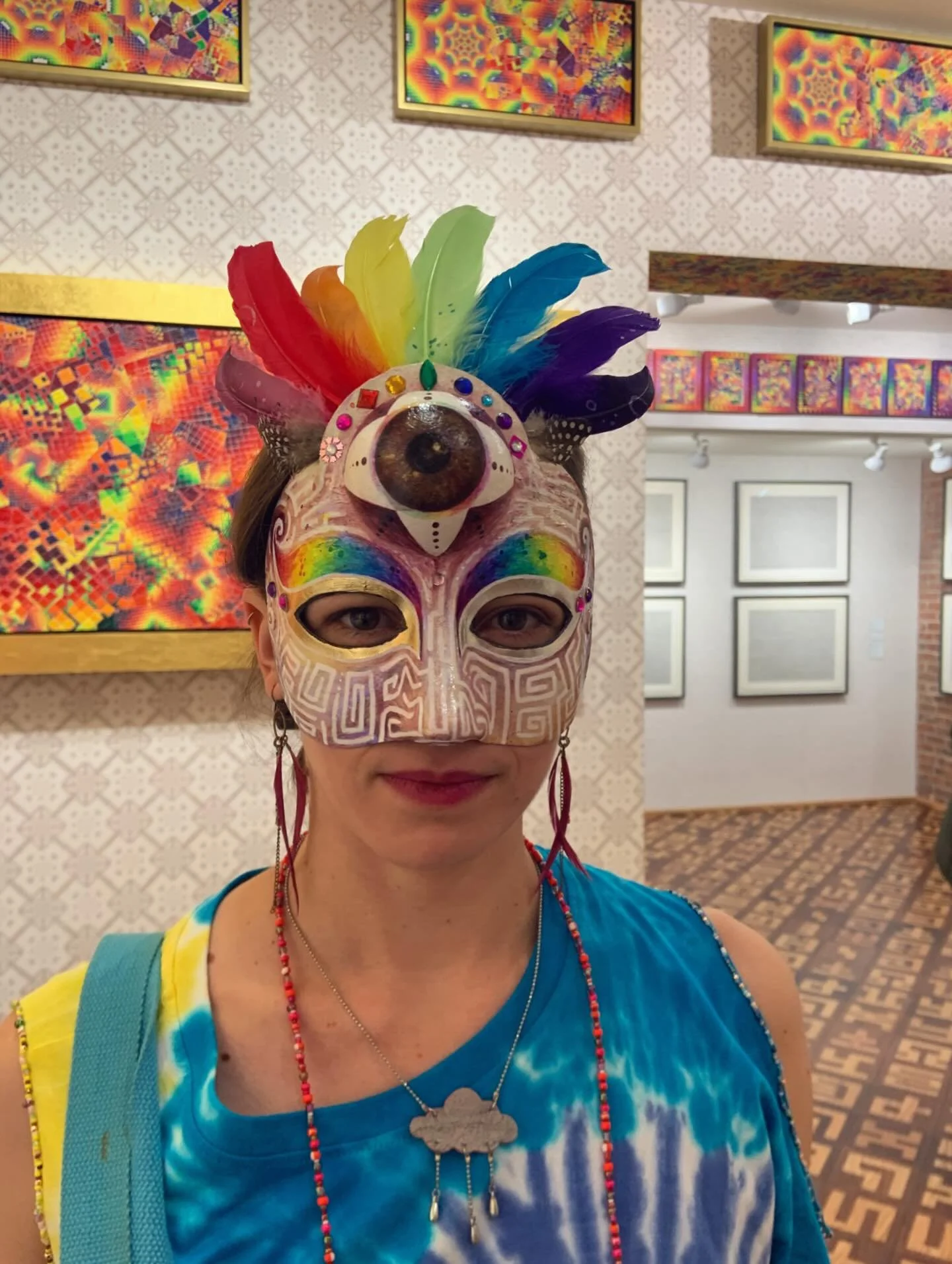 Halloween masquerade in Allyson Grey&rsquo;s gallery hall at the Chapel of Sacred Mirrors ✨

I am embodying IRIS ~ Goddess of the Rainbow, of Color, and of Vision.
The sacred union of Light 🌈 and Sight 👁️

Did you know? 
The Vedas describe the sens