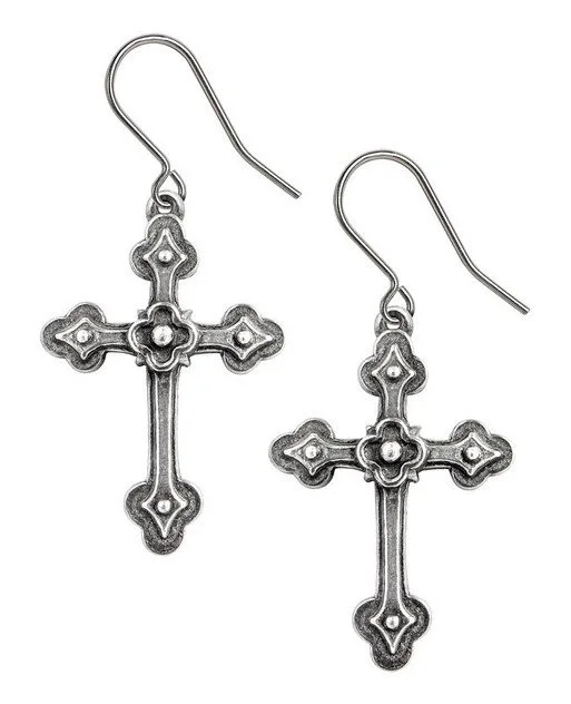E464 Alchemy Gothic Devotion Cross Earrings