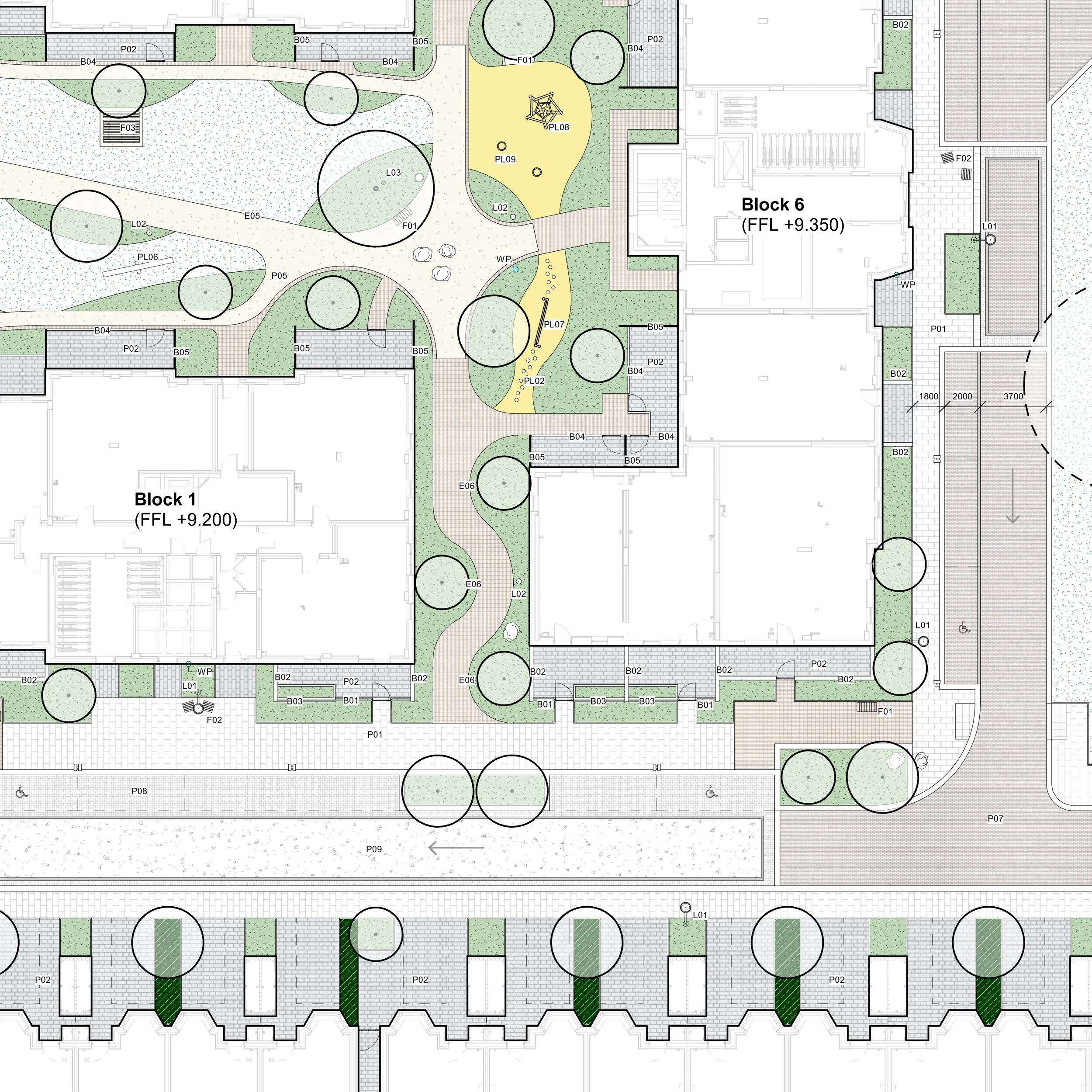 An example of a detailed landscape general arrangement plan typical for discharging landscape planning conditions
