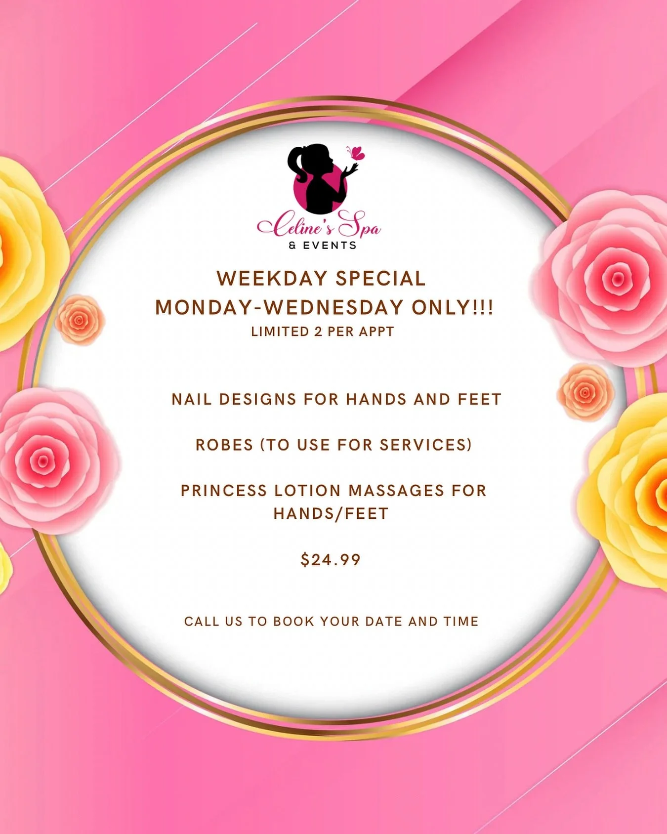 🚨 ‼️ 🔔 Our weekdays are NOW better than ever!!!! 🚨 ‼️ Can&rsquo;t make it 1 day? You now have 3 weekdays to pick from!!! Call us right now to pamper your Princess for a great deal!!! 😊😊😊