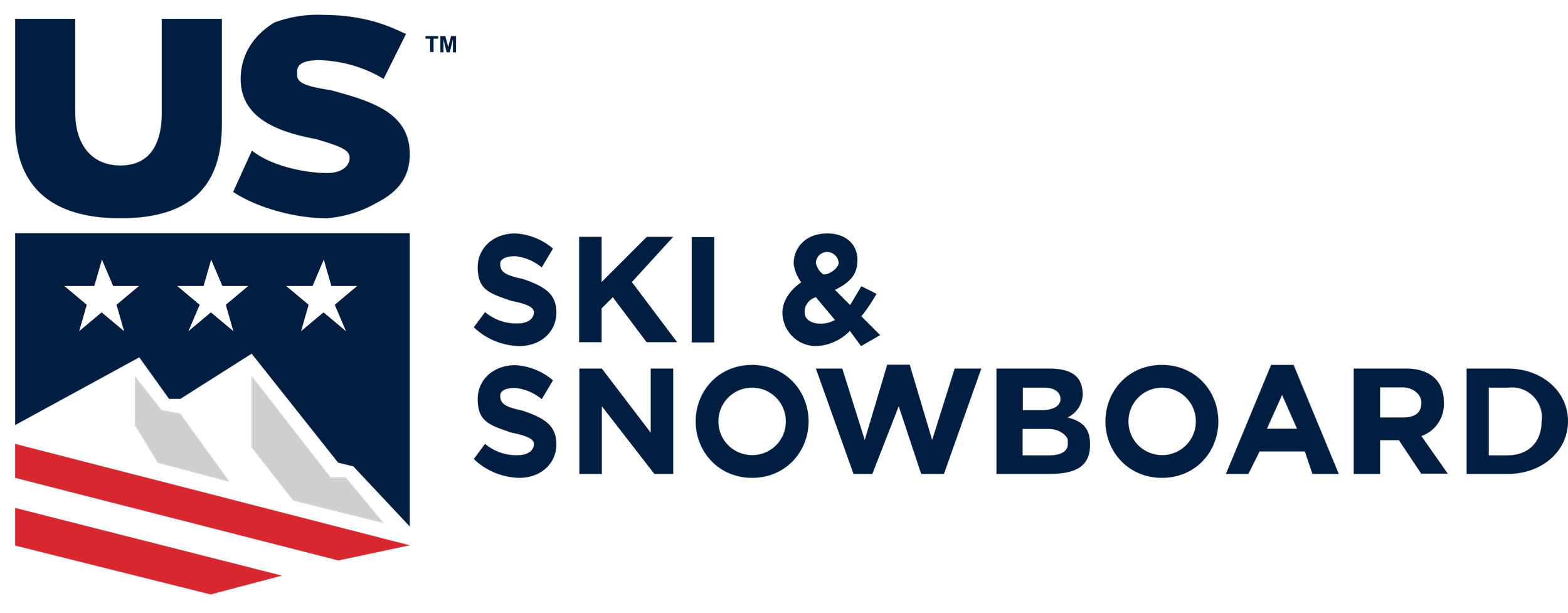 U.S. Ski & Snowboard logo featuring stylized mountains, stars, and stripes.