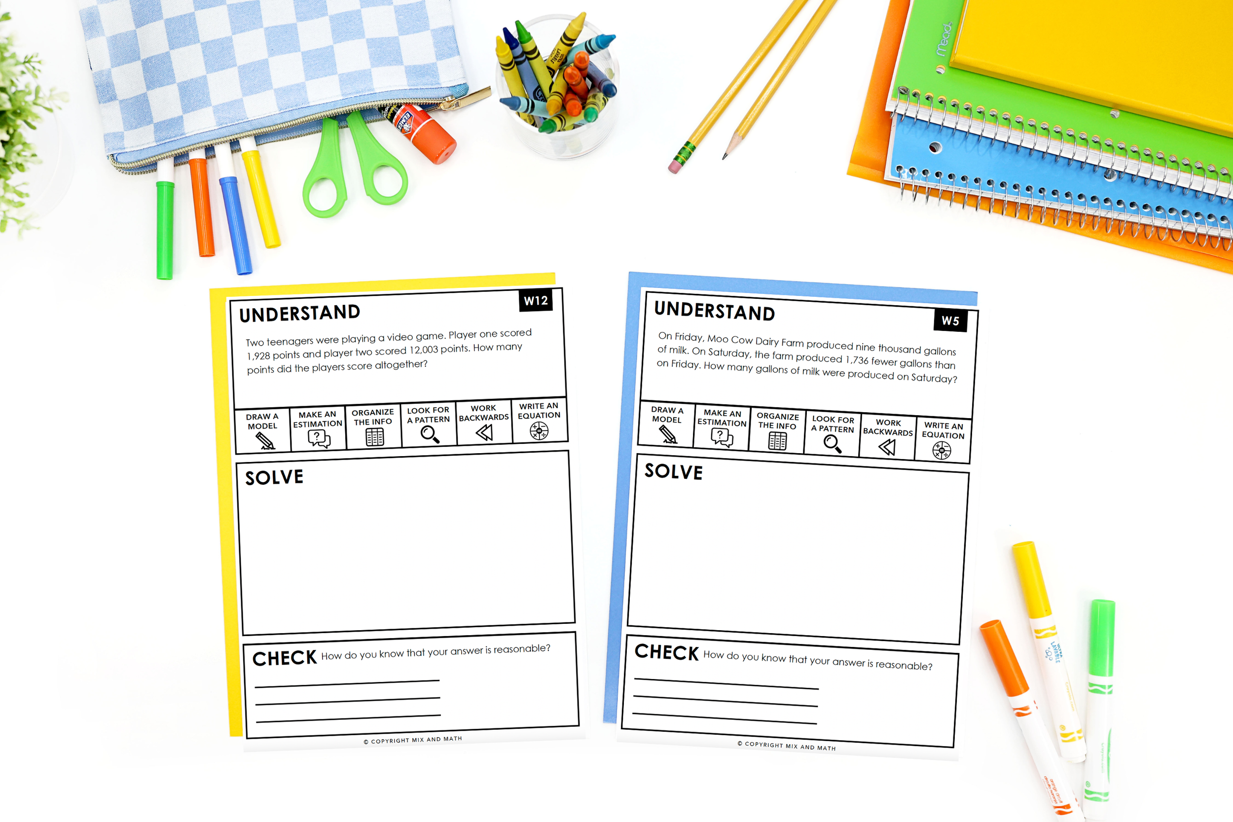 Real-photo flat lay mockup with school supplies for TPT product covers