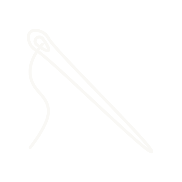 Drawing of a needle and thread sewing a button onto fabric.