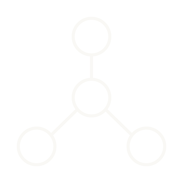 Flowchart with three connected circles and one circle at the top, all outlined in white on a black background.