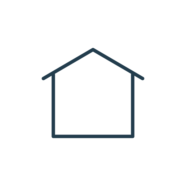 Outline drawing of a house with a pitched roof.