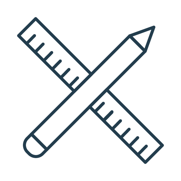 Line drawing of a ruler crossed with a pencil.