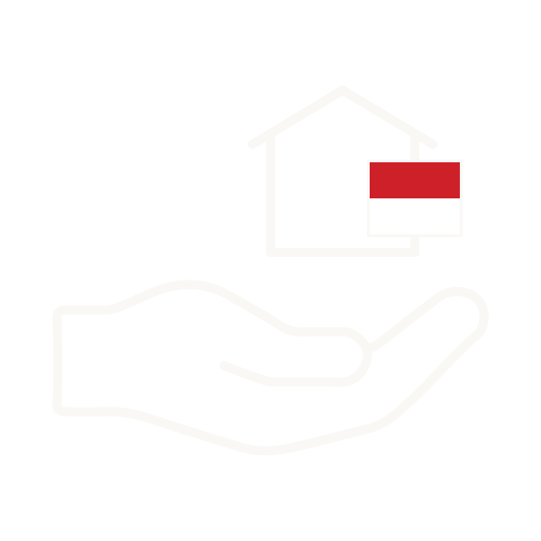 Outline of a hand holding a home, icon style