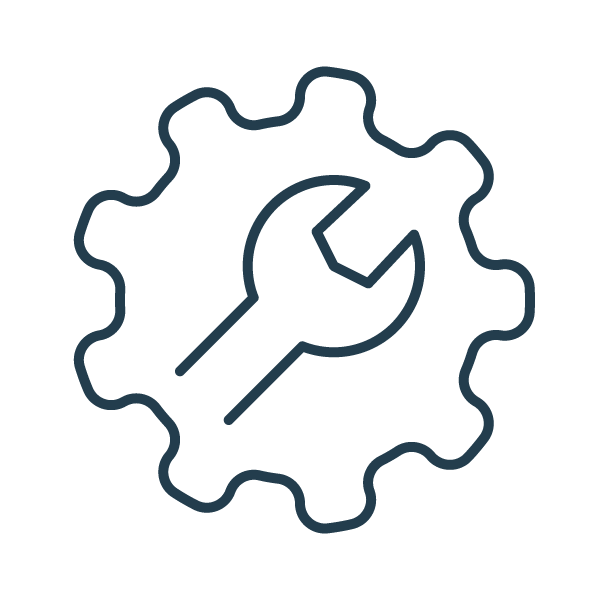 A gear with a wrench and screwdriver inside, symbolizing tools or maintenance.