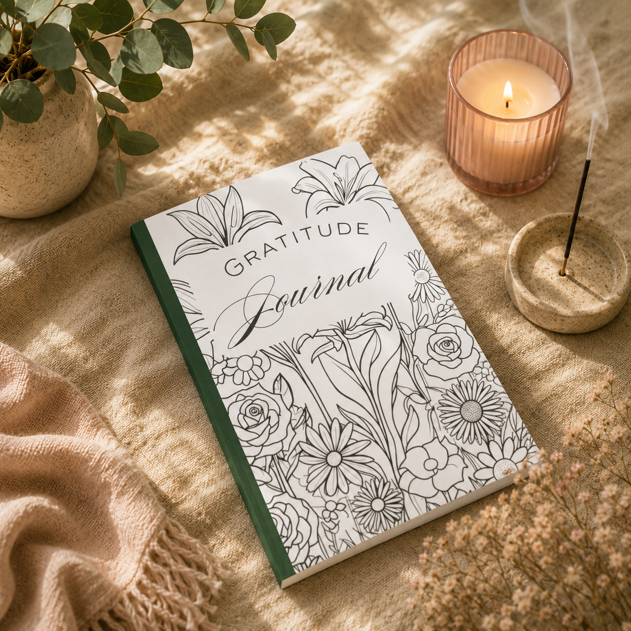 Gratitude Journal: Daily, Weekly & Monthly Reflection Floral Design