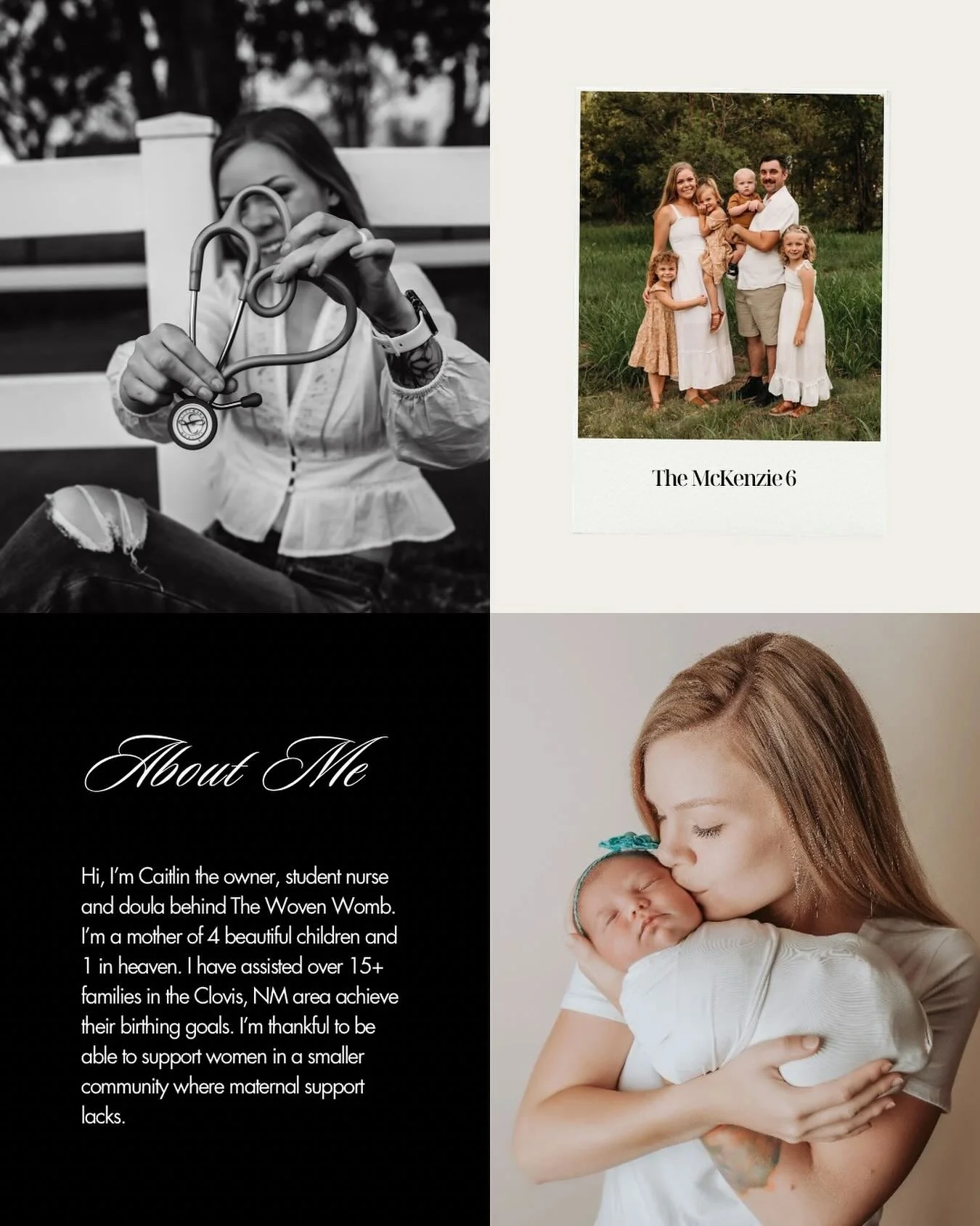 𝓐𝓫𝓸𝓾𝓽 𝔂𝓸𝓾𝓻 𝓭𝓸𝓾𝓵𝓪 🤍

𝐴 𝑙𝑖𝑡𝑡𝑙𝑒 𝑎𝑏𝑜𝑢𝑡 𝑚𝑒: 
&ldquo;My name is Caitlin, born and raised in MD and NC. Jesus is the core of who I am and what I do. I&rsquo;m blessed to say I have my own four children, I&rsquo;m a serious plant