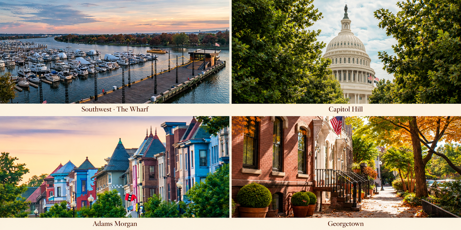 Washington DC: Southwest waterfront at The Wharf, Capitol Hill, Adams Morgan, and Georgetown