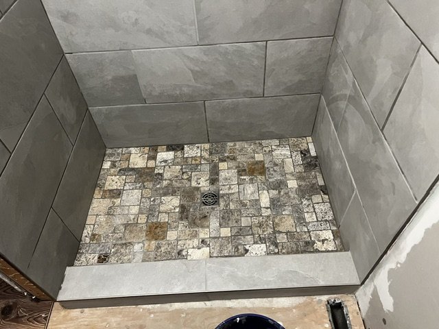 Custom tile shower floor by Lehman Construction in Roseburg, Oregon