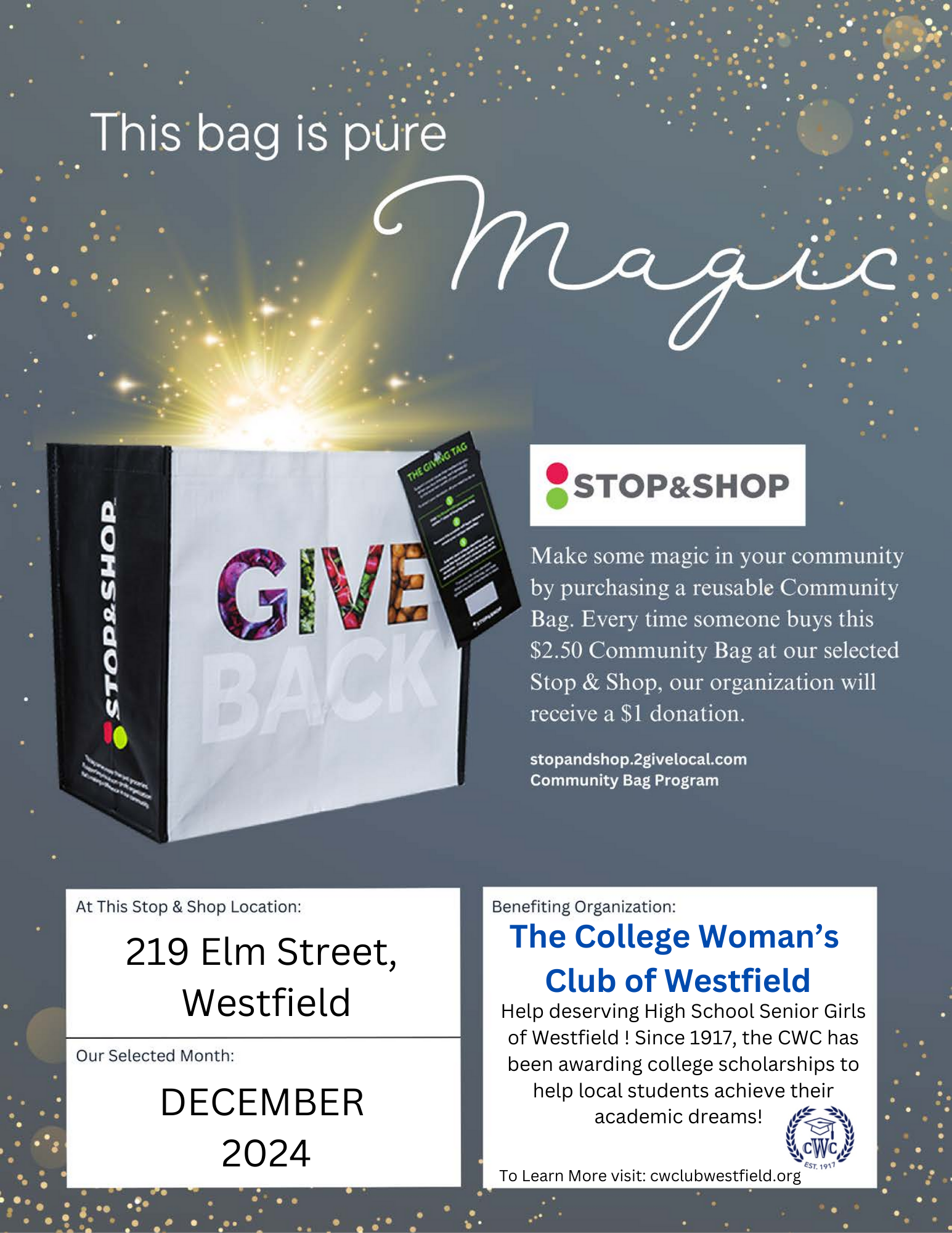 CWC Announces Participation in Stop and Shop Community Bag Program for December, 2024