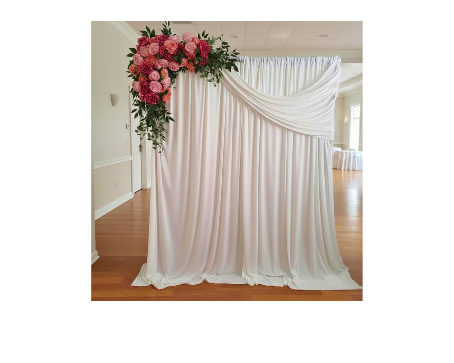 Simple fabric backdrop with pink flowers
