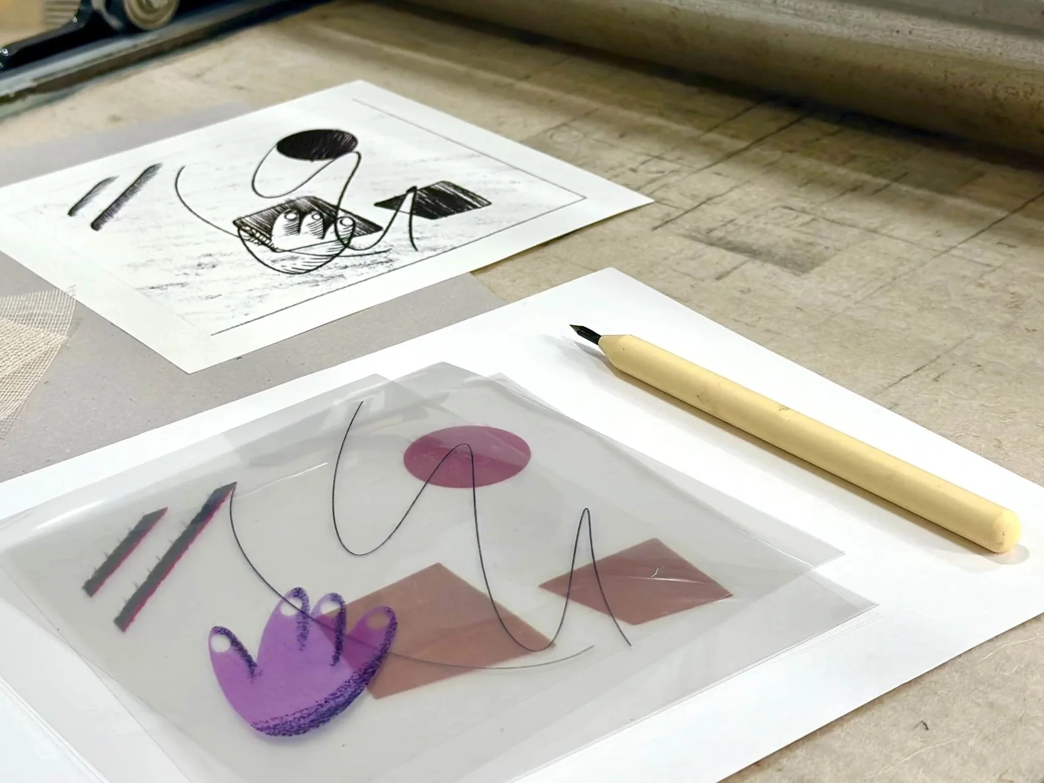 Diseño de taller: tarjetas combinables para estampación en punta seca