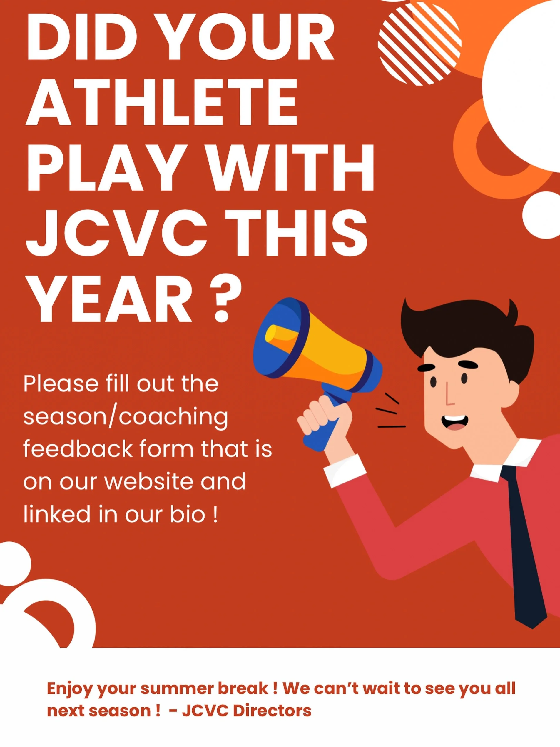 We&rsquo;d love to hear your feedback on how your athletes experience was with the club this year ! Please fill out our form linked on our website and in our bio. All responses are anonymous and individual responses won&rsquo;t be shared with the coa