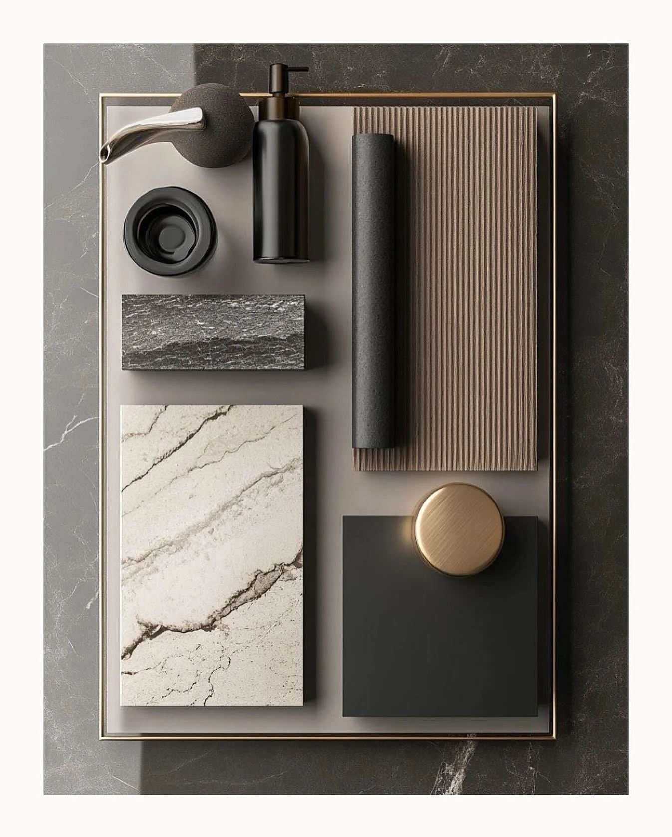 A material palette that speaks in layers. 

Elevated contrast, rich texture, timeless tone.

#Studiooak
#MaterialPalette 
#InteriorDesign 
#ModernLuxury