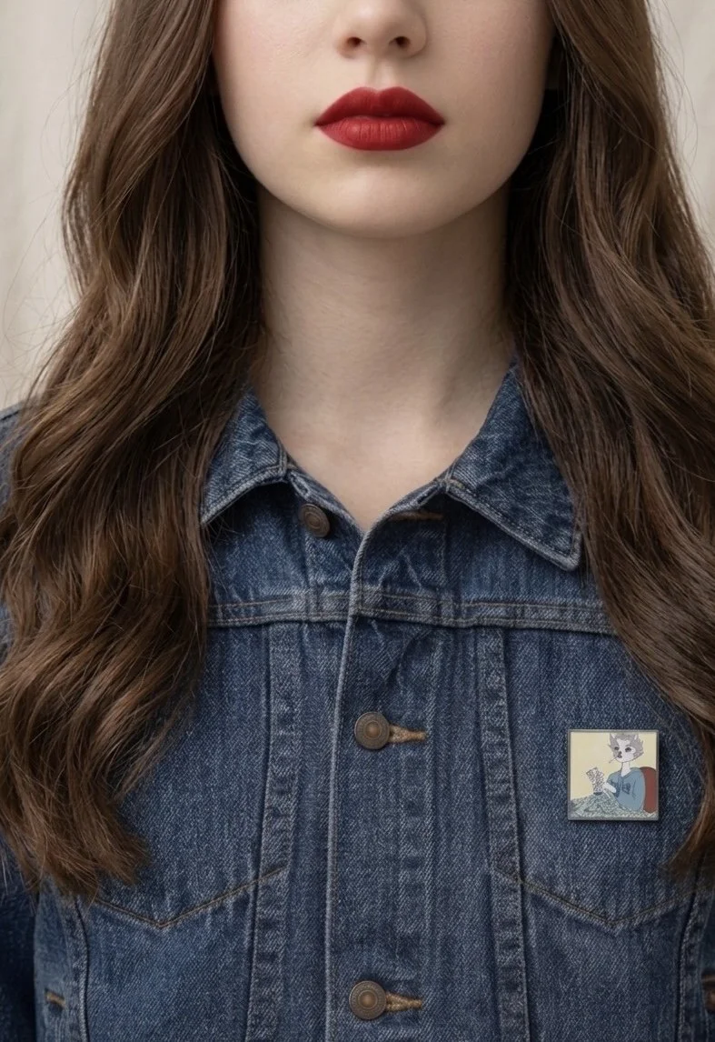 Money Cat Pin jean jacket girl .jpeg