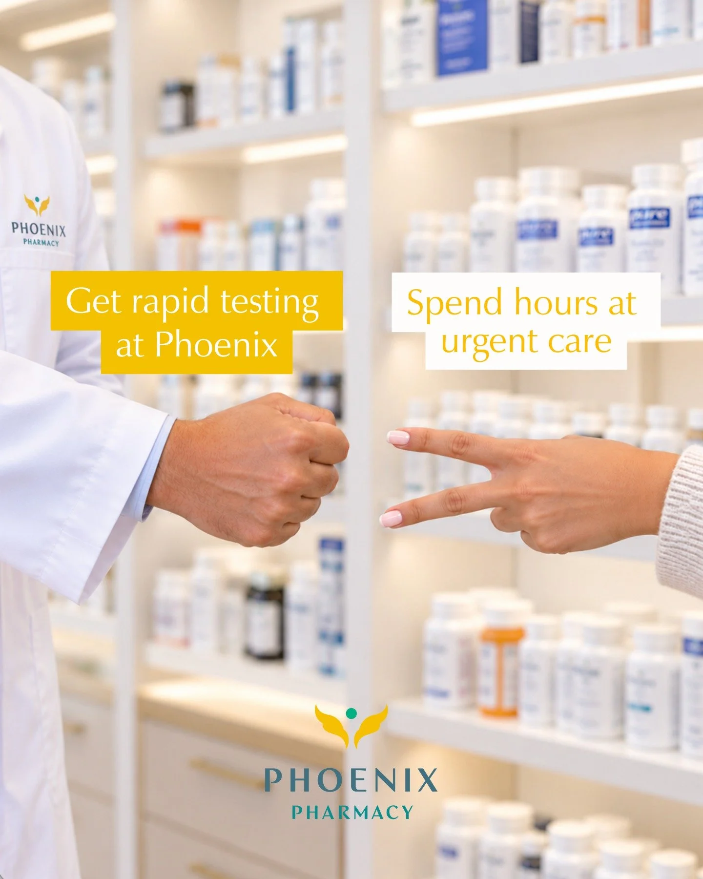 Rock, paper, scissors, Looks like switching to Phoenix Pharmacy wins this round! (and every round after that)

At Phoenix, we're bringing back what a neighborhood pharmacy should feel like. Personalized care, familiar faces, and pharmacists who actua