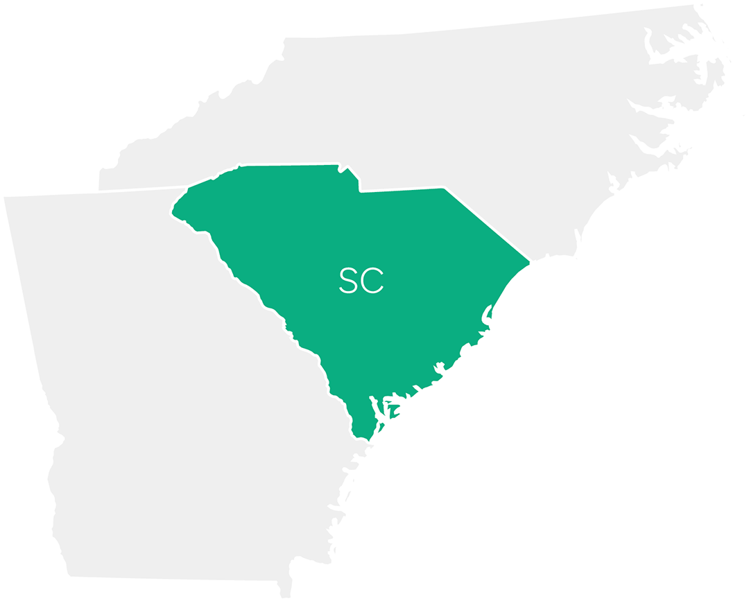 Map of North Carolina, South Carolina and Georgia