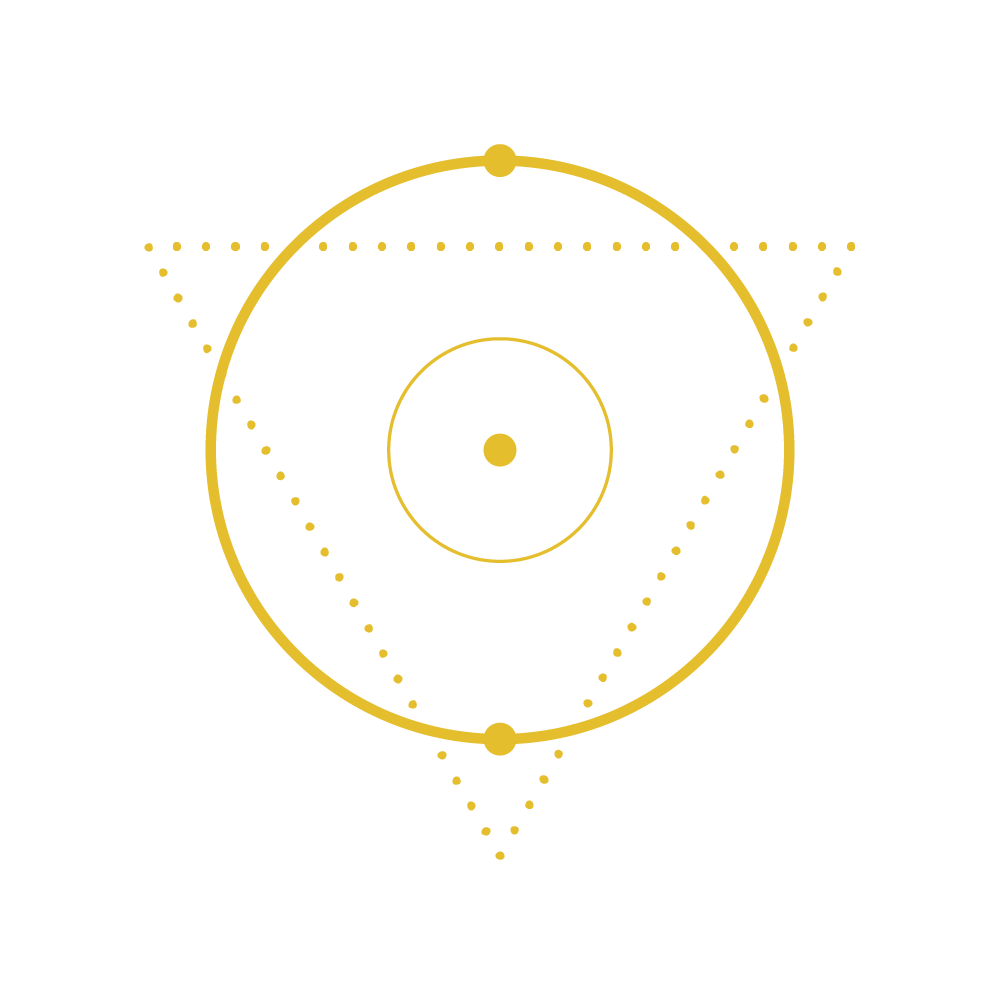 Yellow lineart icon of a trianglular shape intersecting a circle representing "Medical Grade Skincare"