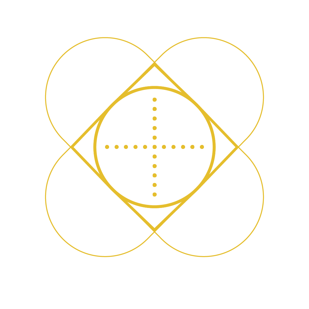 Yellow lineart icon of a target sight with some pill shapes around it indicating medical equipment