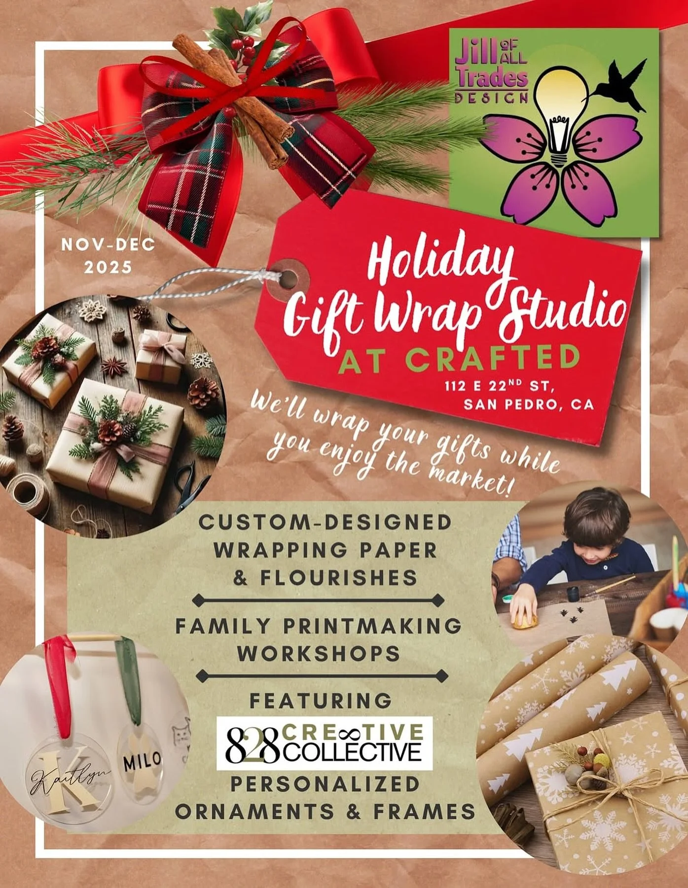 🎁 Big news for holiday shoppers! This November &amp; December, CRAFTED will be home to a Holiday Gift Wrap Studio by @jill_of_all_trades_design! ✨

Stop by for custom gift wrapping services, family printmaking workshops to create your own wrapping p