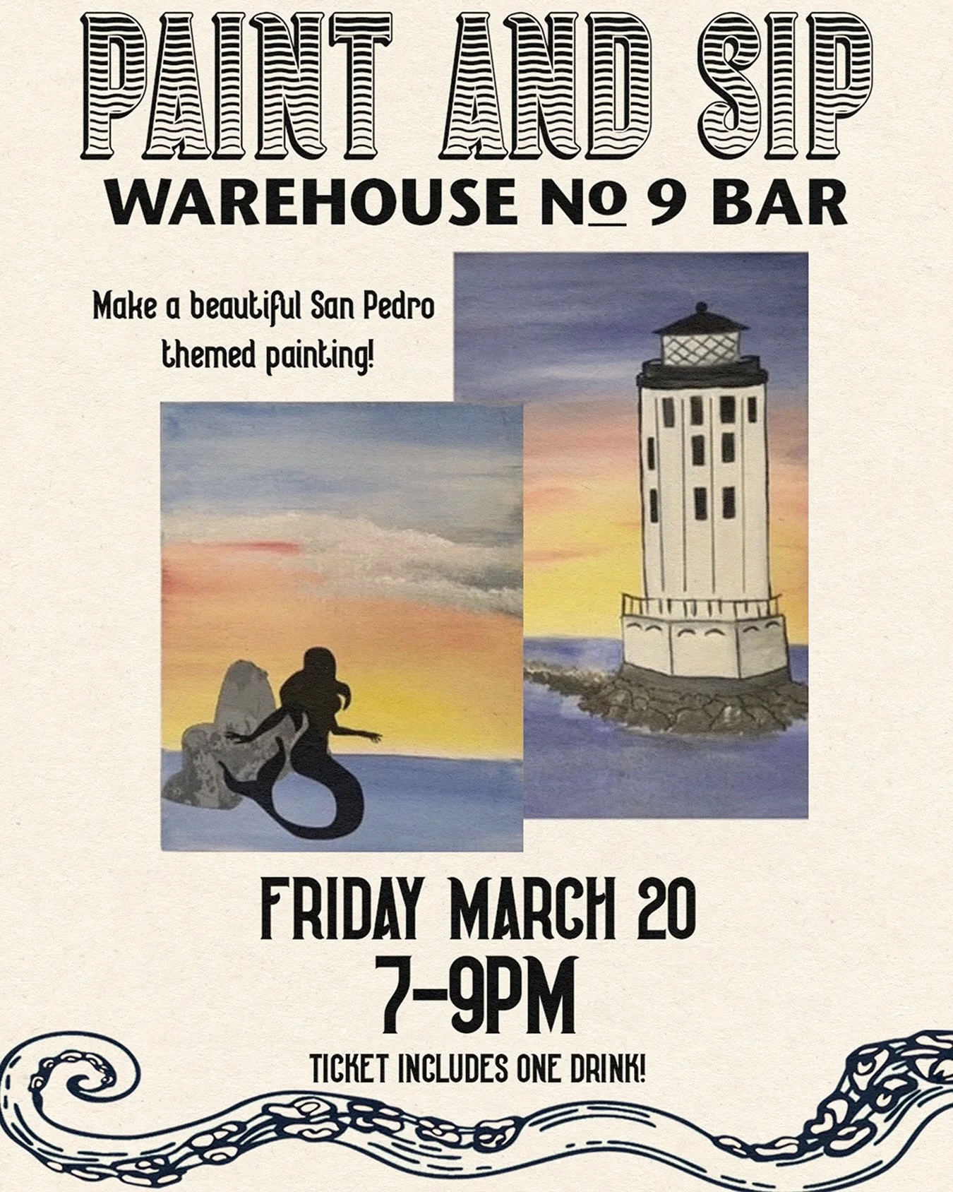 🎨 Paint. 🍻 Sip. 🌅 San Pedro.

Join @craftedportla ✕ @wh9bar for a San Pedro-themed PAINT &amp; SIP on Friday, March 20 from 7&ndash;9PM. Create your own Angels Gate Lighthouse sunset painting with guidance from a CRAFTED artist while enjoying a dr