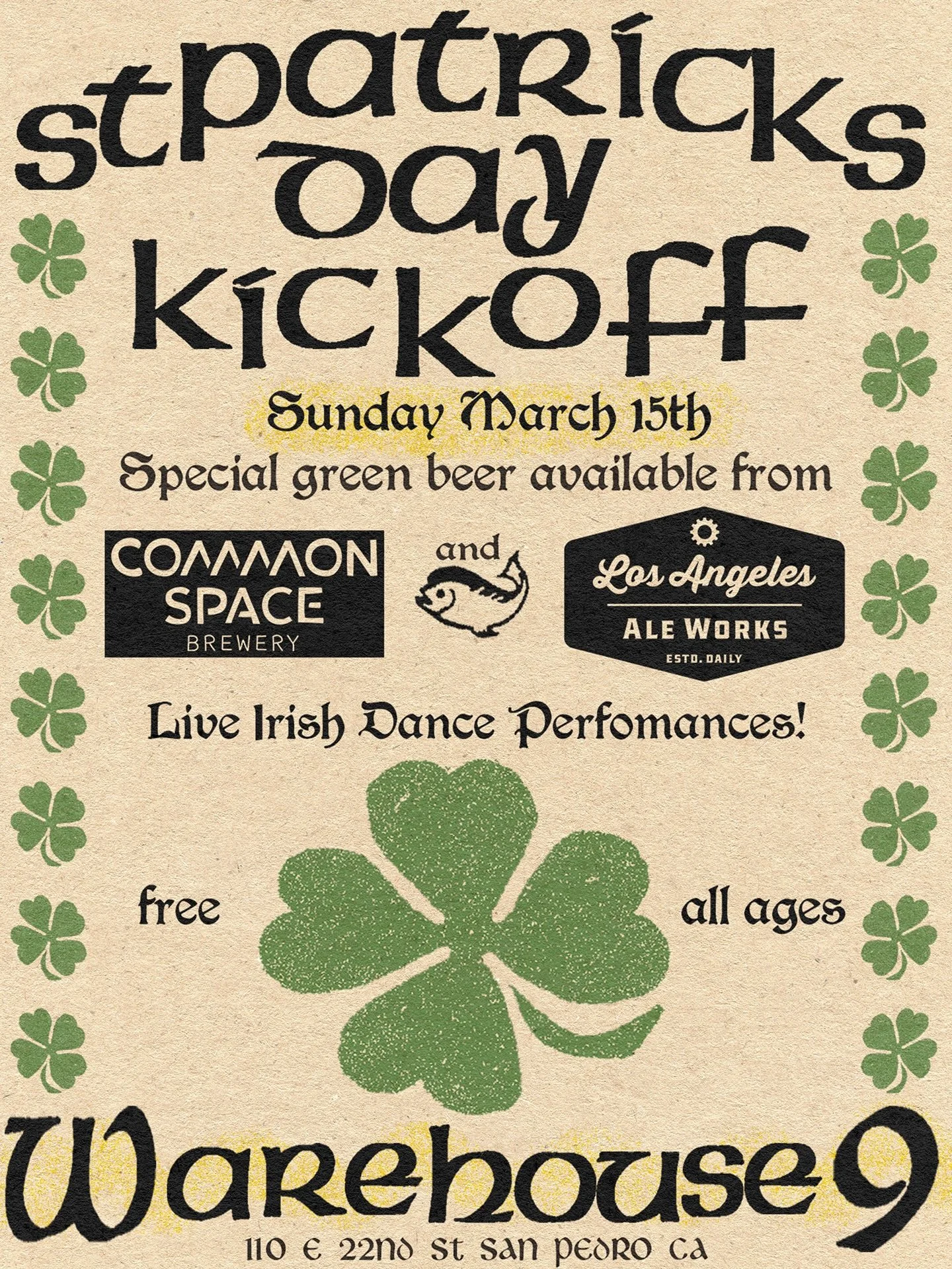 ☘️ St. Patrick&rsquo;s Day fun starts today in San Pedro.
Our neighbor @wh9bar is hosting a St. Patrick&rsquo;s Day Kickoff today with green beer from @commonspacela and @laaleworks plus live Irish dance performances. 💚

Make a day of it, and stop b